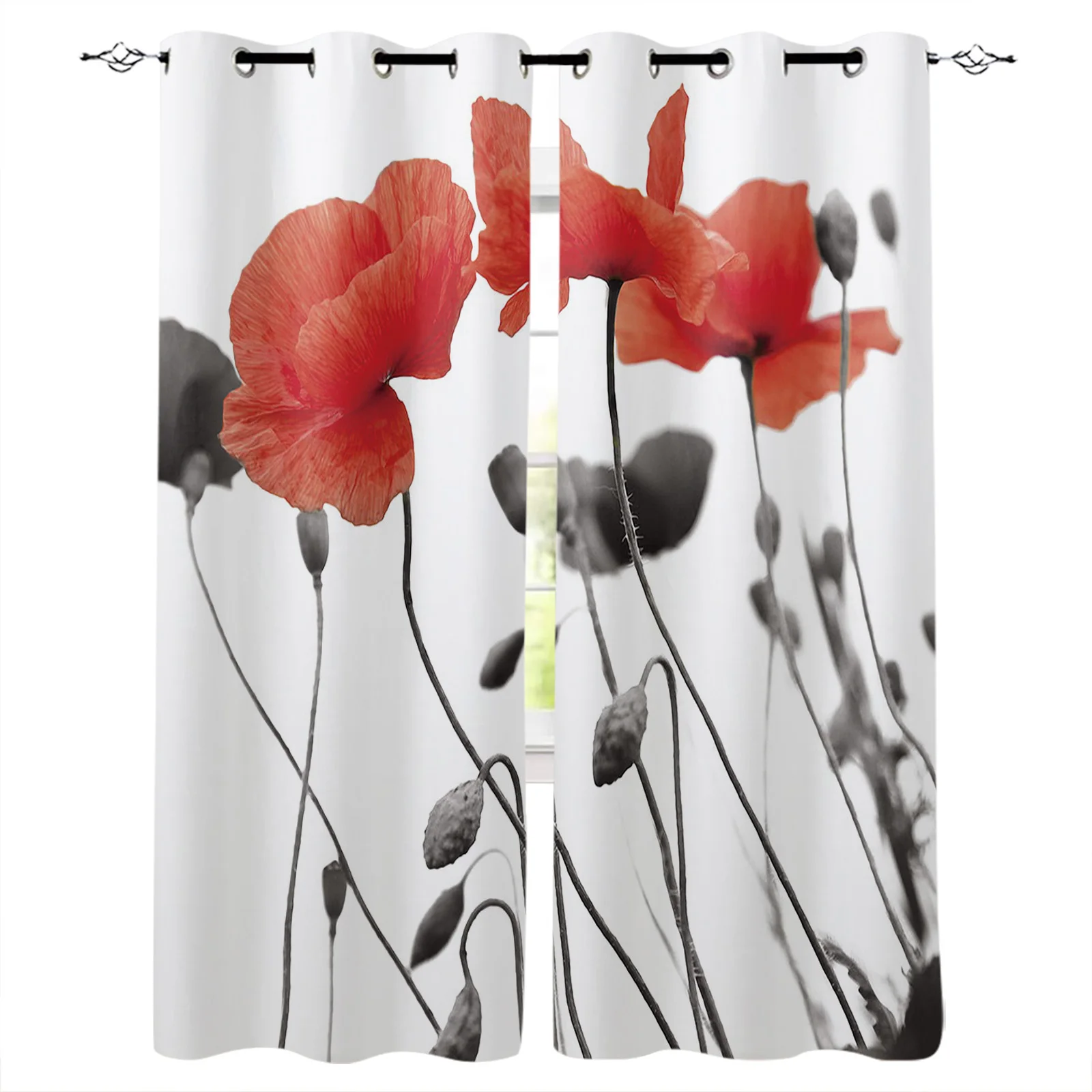 

Занавески с красным маковым цветком для гостиной, современные оконные шторы для спальни, занавески, жалюзи