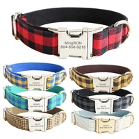 personalized dog collar customized pet collars engraving id nameplate tag pet accessory plaid puppy collars leash setsupply