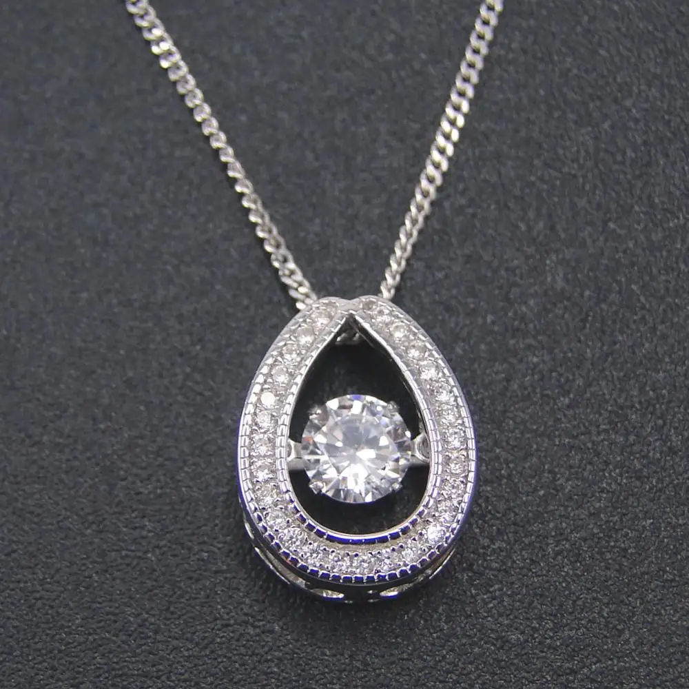 

925 Sterling Silver Dancing Diamond CZ Jewelry Horseshoe Pendant Moving Stone Necklace For Women Gift