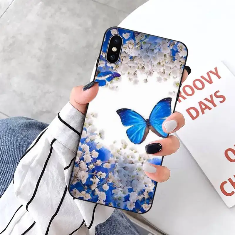 

Bling blue butterfly Phone Case for iPhone 11 12 pro XS MAX 8 7 6 6S Plus X 5S SE 2020 XR mini