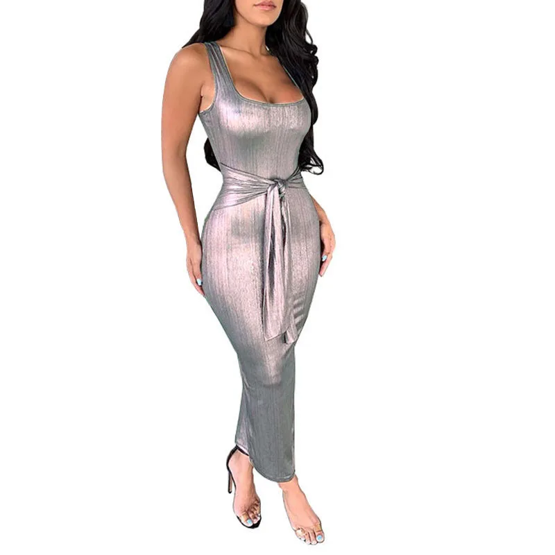 

2021 Summer Bandage Women Dress Bodycon Sundresses Vestido De Mujer Sleeveless Skinny Party Sexy Maxi Dresses Robe Femme 1502#