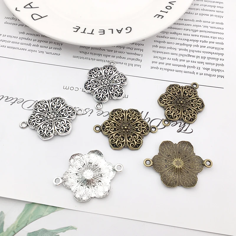 

10pcs Zinc Alloy Antique Silver Antique Bronze Mix Flower Shape Connection Charms for DIY Necklace Bracelet Jewelry Making