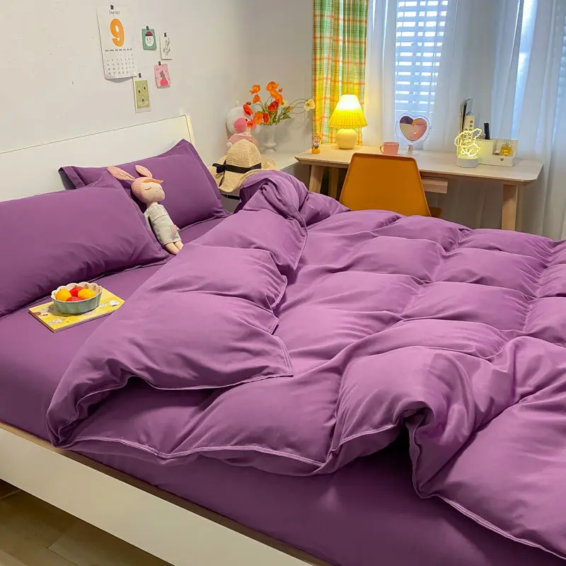Solid Bedding Set Soft Flat Sheets Duvet Quilt Cover Pillowcase Bed Linen for Single Queen Full Size Home Textiles | Дом и сад
