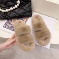 winter indoor women fur slippers fluffy soft furry slides thick flats heel non slip house shoes ladies luxury design footwear