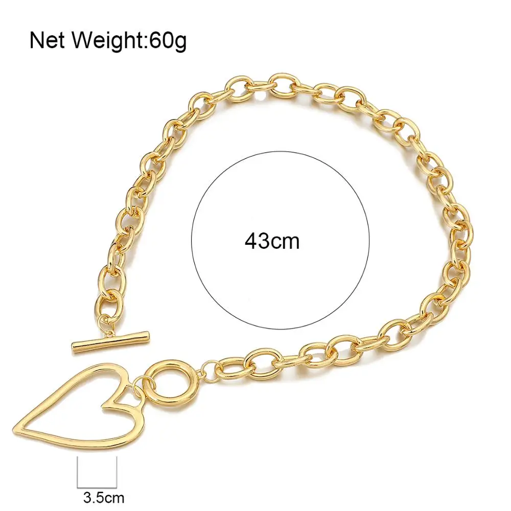 

Lifefontier Exaggerated Chain Hollow Heart Pendant Necklace for Women Collar Hip Hop Big Chunky Gold Color Statement Jewelry