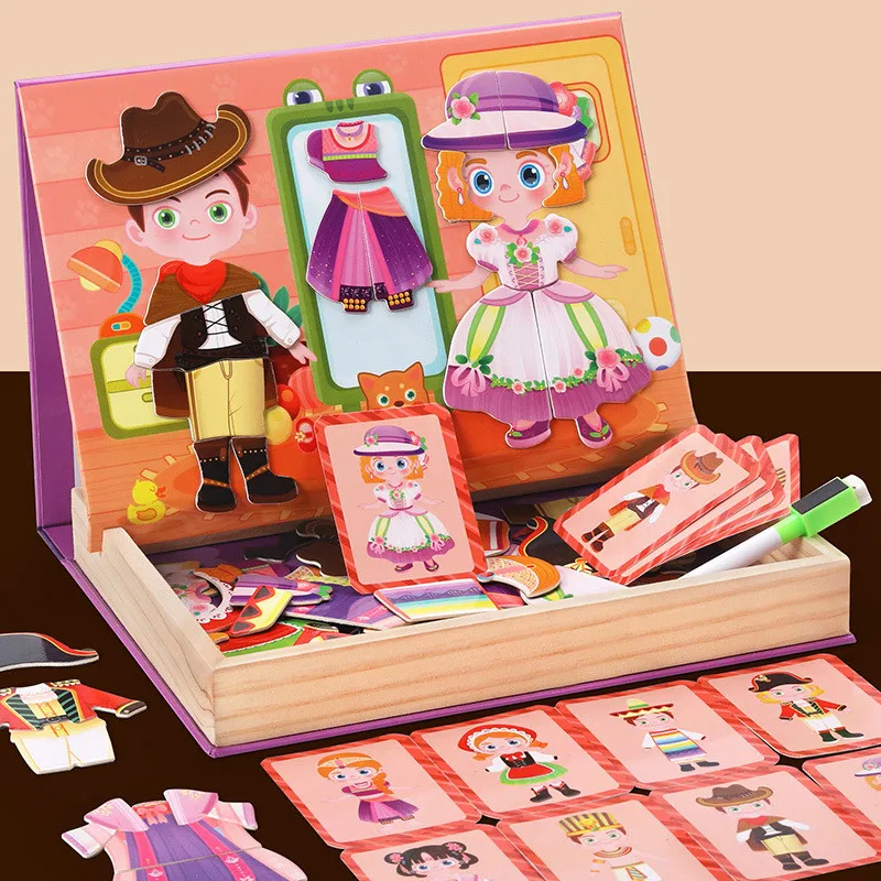 Деревянная магнитная головоломка Монтессори для смены платья игрушки