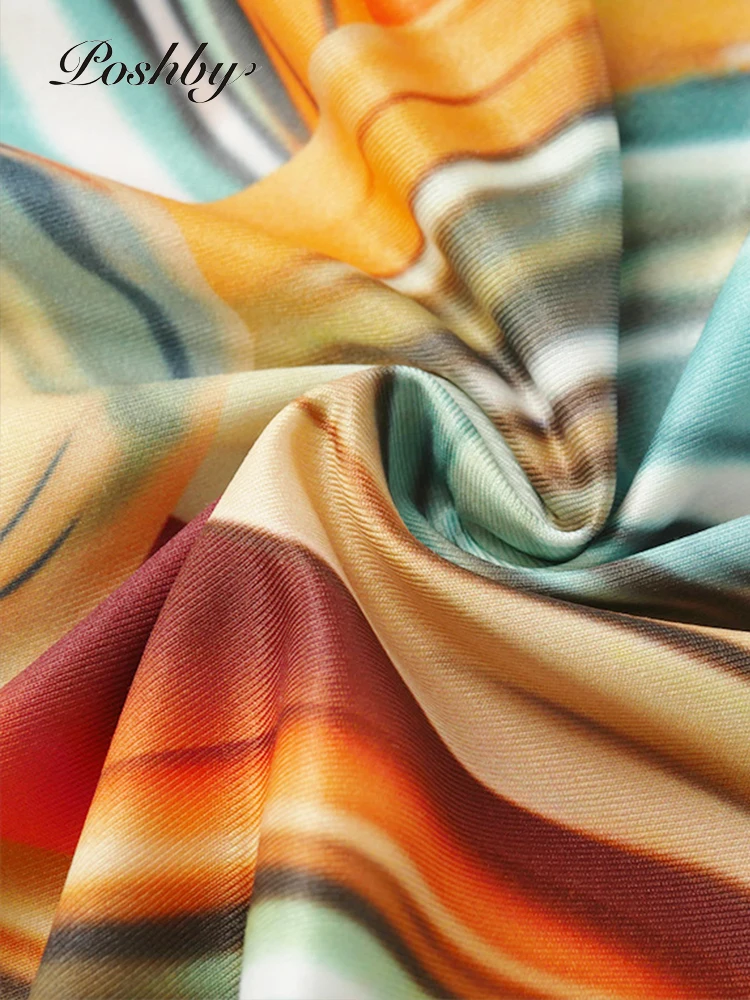 

Poshby Sexy Club Party Style Abstract Printted Outfits Long Sleeve Round Neck Casual Elastic Rompers Skinny Streetwear Jumpsuits