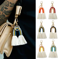 handmade woven bohemian tassel rainbow bag charm key chain