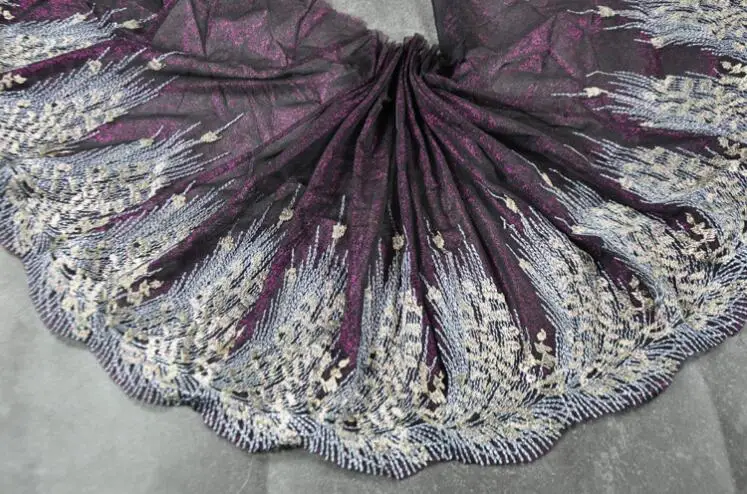 1 метр вышитая Лавандовая фиолетовая Кружевная аппликация тюль Цветочная