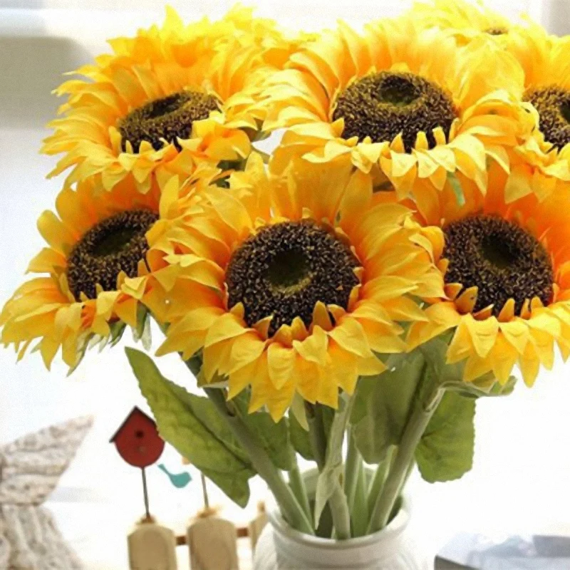 4 шт. искусственные Подсолнухи с большой головой длинные длинным стволом