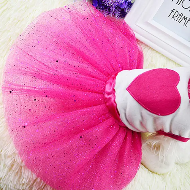 Pet Dog Love Heart Sequins Gauze Small Dog Lace Skirt Princess Tutus Dress Cat Rose Red Clothes Dog Dresses Pet Supplies 4