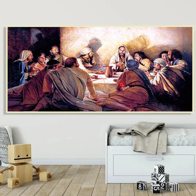 

The Last Supper Portrait Canvas Jesus Christ Religious Poster Print Wall Art Picture Home Decor Cuadros Famous Figure Painting