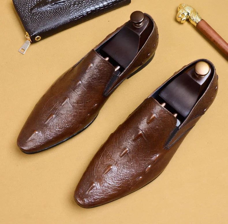 Обувь с узором крокодиловая кожа Мужские лоферы из натуральной кожи Цвет черный