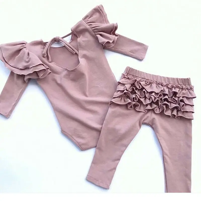 Весенне осенняя одежда с оборками для новорожденных девочек 2 предмета