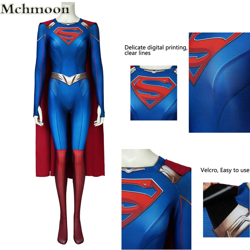 

3D Supergirl Season 5 Costume Kara Zor-El Danvers Cosplay Superwoman Jumpsuit Halloween Costumes For Womloak Blue Bodysuit
