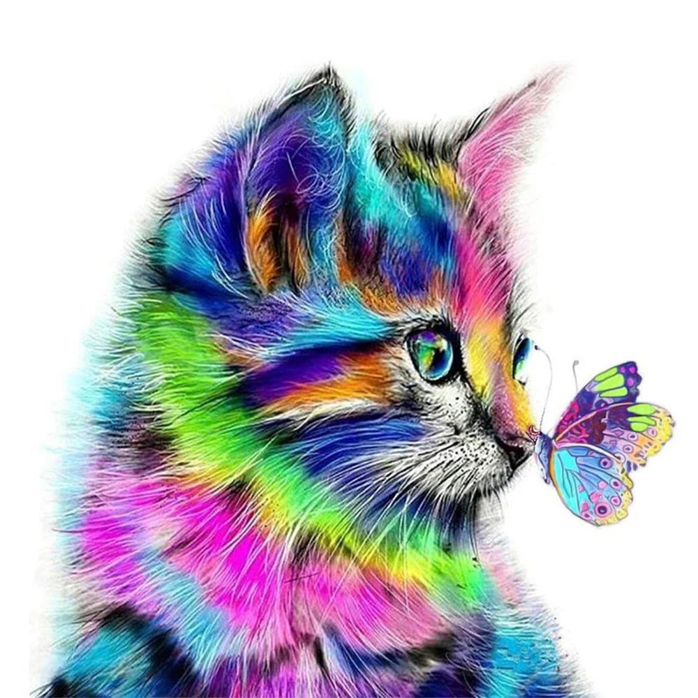 Набор для алмазной вышивки Кот Бабочка кристалл 30 х30 см|Алмазная мозаика и