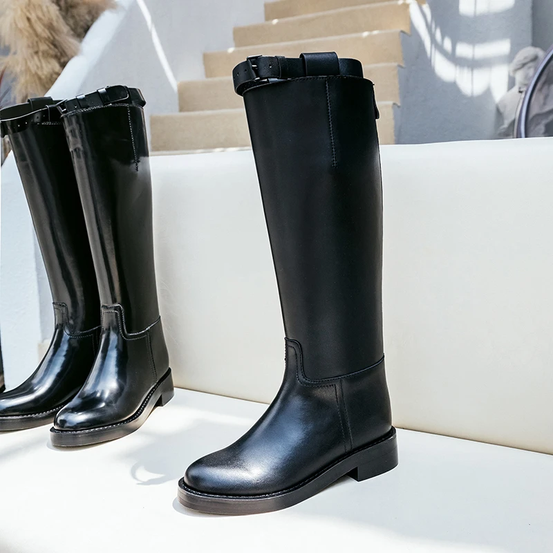 

Женские высокие сапоги до середины икры, Классические Стильные женские зимние сапоги, Брендовые женские сапоги с пряжкой