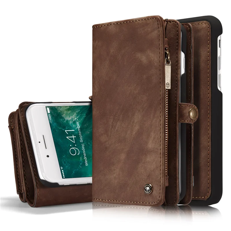 Brown Роскошный кожаный чехол-книжка в стиле ретро для iPhone XS Max XR X 8 7 6 6S Plus, слот для карт, чехол-кошелек 2 в 1, съемный чехол для телефона Магнитный - Цвет: Brown