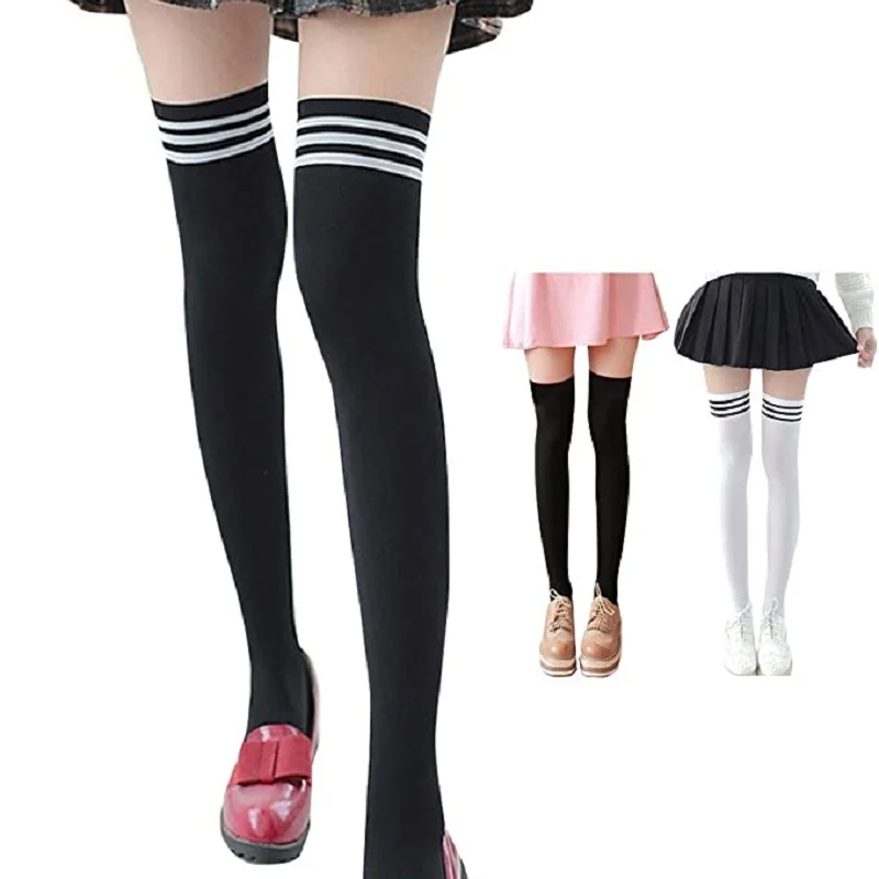 6 Пары/компл. чулки в полоску для девушек соблазнительные женские Чулки до бедра