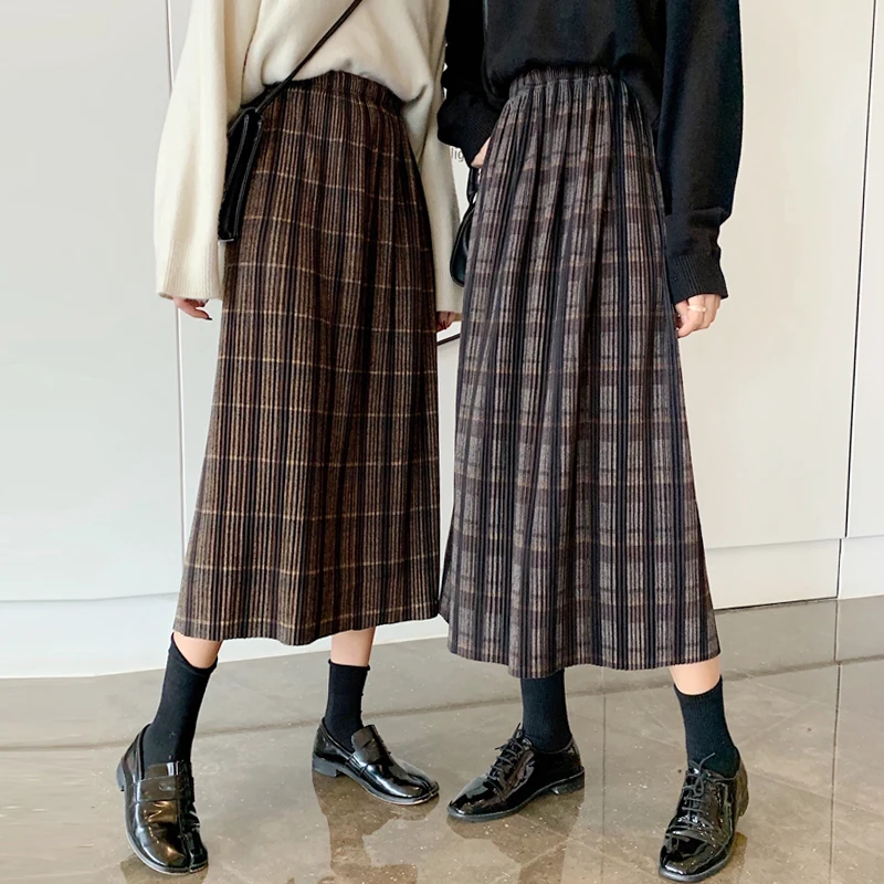 Женская Осенняя драпированная плиссированная длинная юбка с Боковым Разрезом