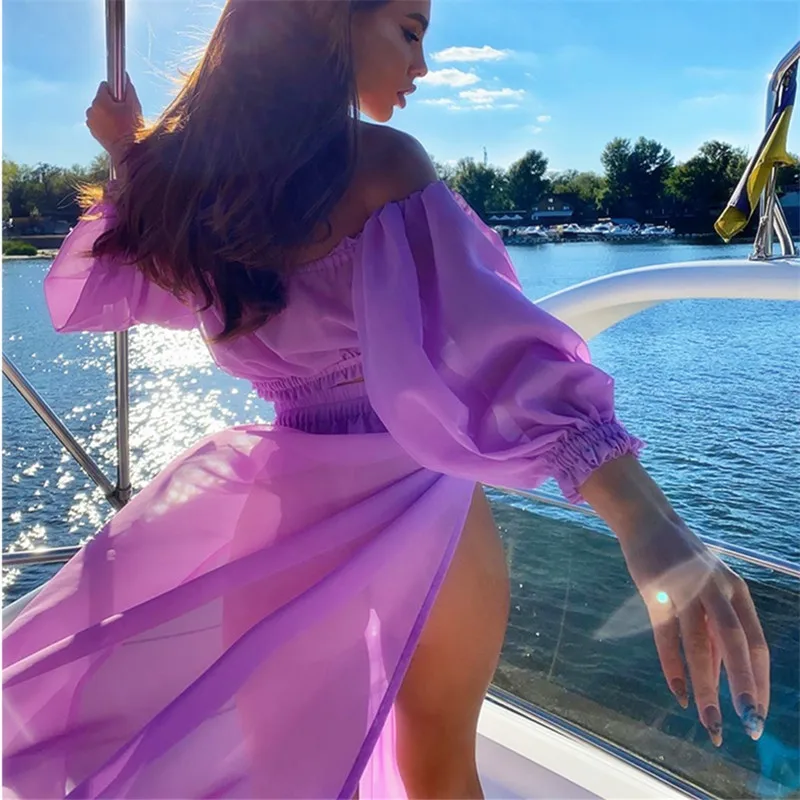 

2021 Bikini Beach Cover Up Swimsuit Two Piece Dress Swimwear Women Summer Ladies Bathing Suit Solid Wear Tunic Womens Cover Ups