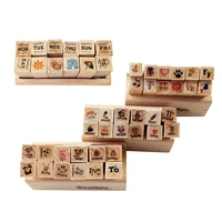 12 pcsset new cartoon pattern wooden stamp set happy life love travel dairy wooden rubber stamp