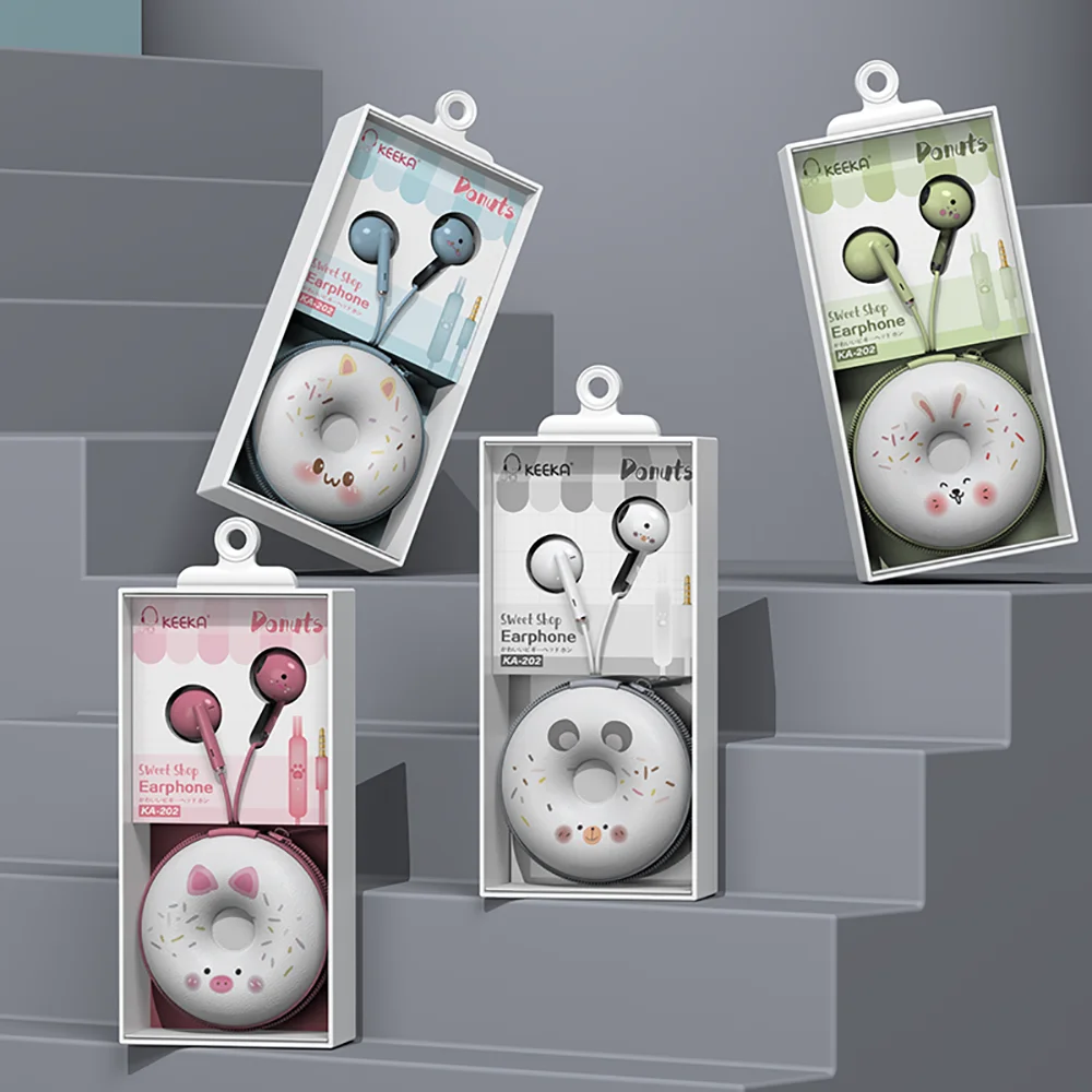 Милые пончики с проводными наушниками и микрофоном 3,5 мм для детей девочек в подарок наушники в ушах для смартфона.