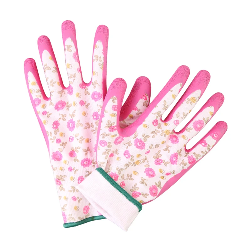 Women Gloves Work GMG Printed Polyester Shell Pink Latex Crinkle Coating Safety For Protective | Безопасность и защита