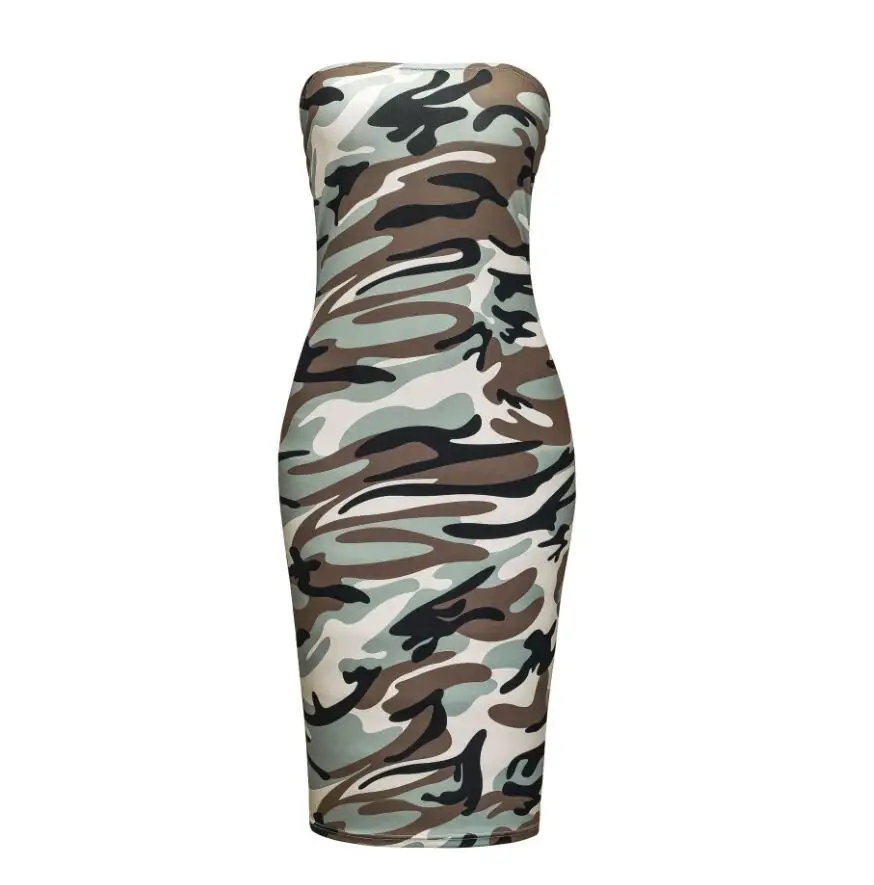 

Sexy wrapped chest tie-dye digital printing camouflage nightclub hip dress