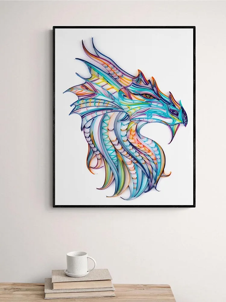 

20inch Fighting Dragon DIY Decoration Painting 3D Paper Filigree Wall Hanging Ornament Manual Craft Pendant Painted Painting
