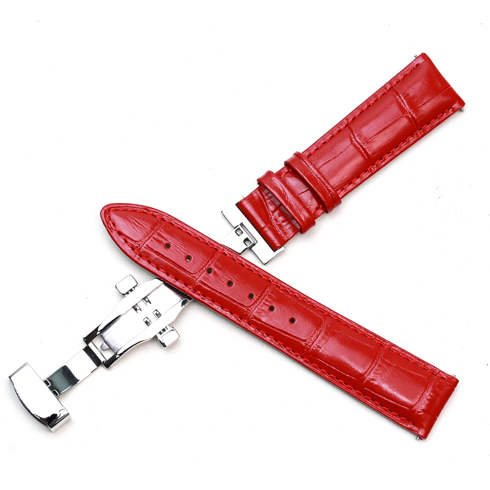 PESNO 12-22mm Bright High Quality Red White Black Pearl Pink Calf Skin Leather Watch Straps Women Geuniue Bands | Наручные часы