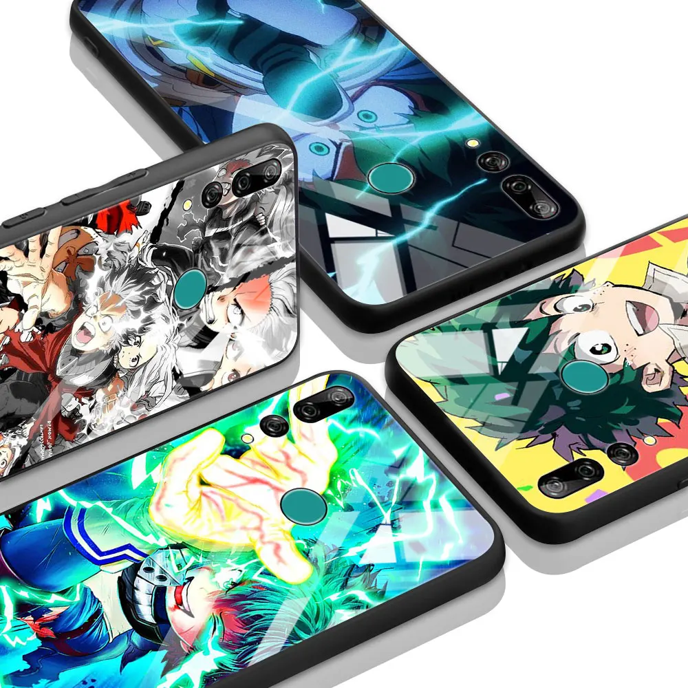 

Glass Case For Honor 8X 20 9X 30 Pro Plus 10 Lite Phone Cover For Huawei Y7 Y6 Y9 2019 Y8p Y8s Shell My Hero Academia Midoriya