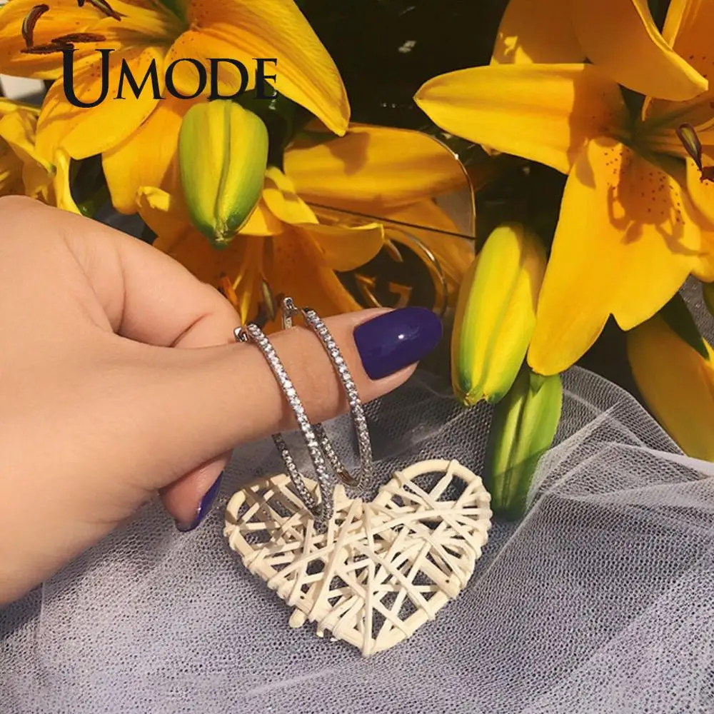 UMODE, белые золотые большие круглые серьги, серьги-кольца для женщин и девочек, обручи, CZ серьги, модные роскошные ювелирные изделия, аксессуары UE0357