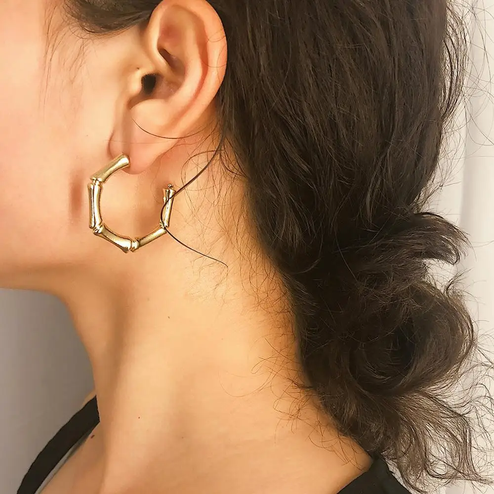 Новые панк большие золотые бамбуковые круглые гипоаллергенныые серьги Basketball wives