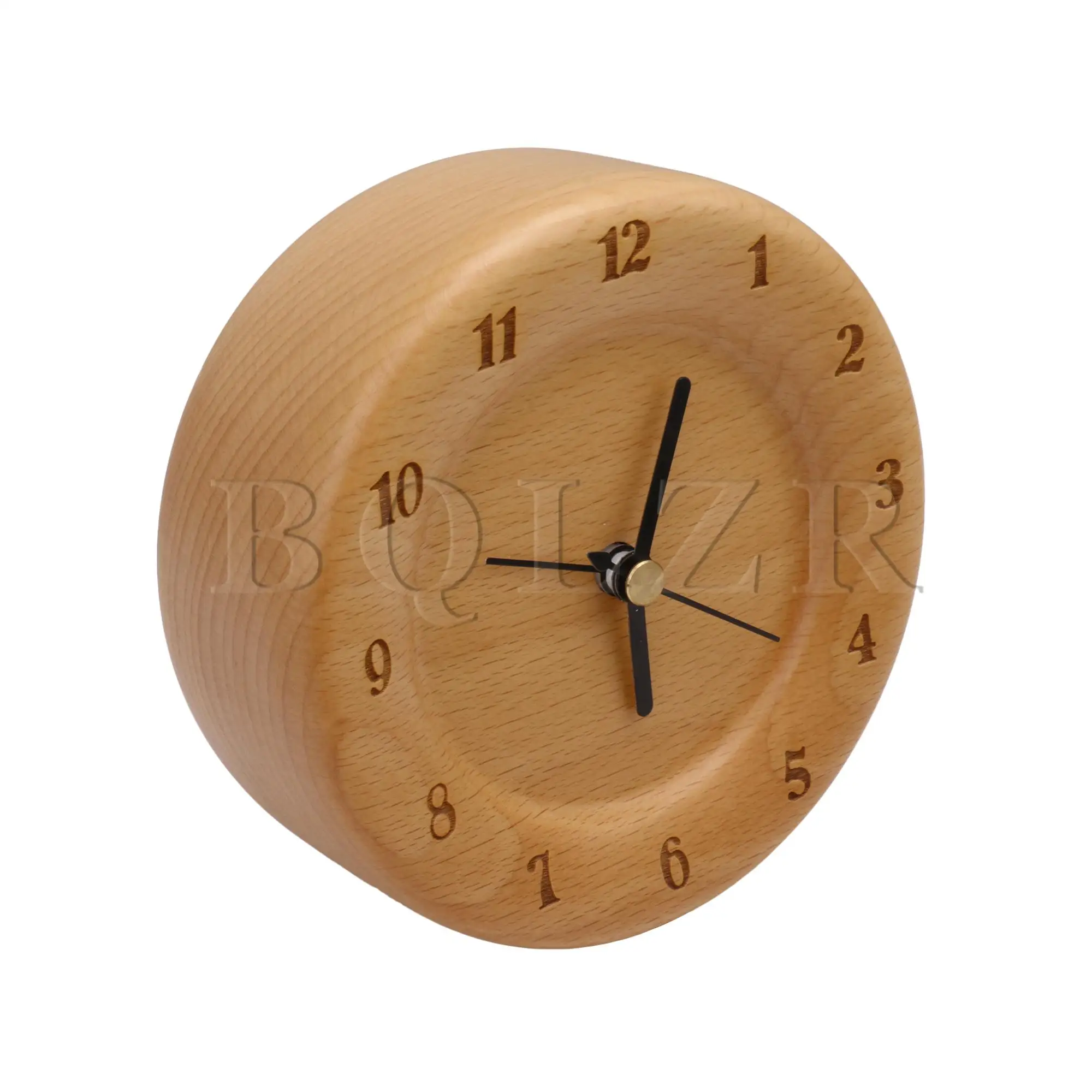 

BQLZR натуральные маленькие круглые бесшумные настольные часы для пробуждения деревянного цвета
