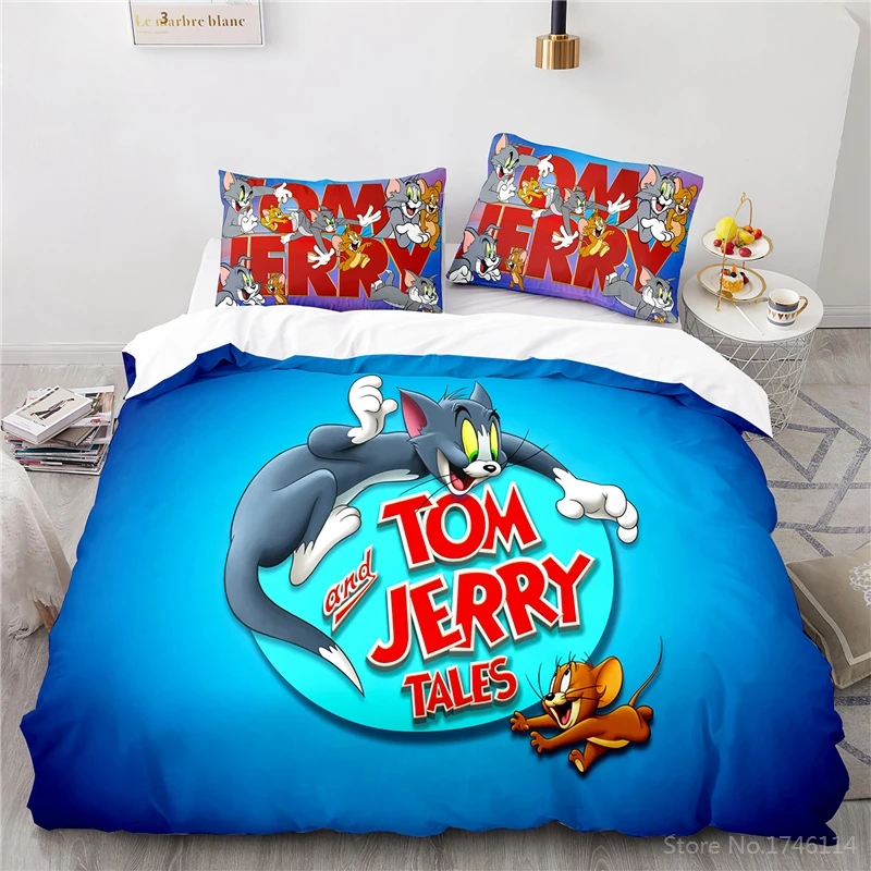 Kawaii Cat Mouse Tom Jerry 3D Cartoon Print Bedding Set Duvet Cover Quilt Pillowcase Home Textile for Kids Boys Girls | Дом и сад