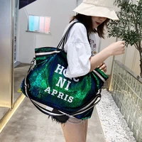 xiuya casual shoulder bag 2021 big capacity sequined gym yoga messenger bag travel shopper with zipper top handle tote handbag