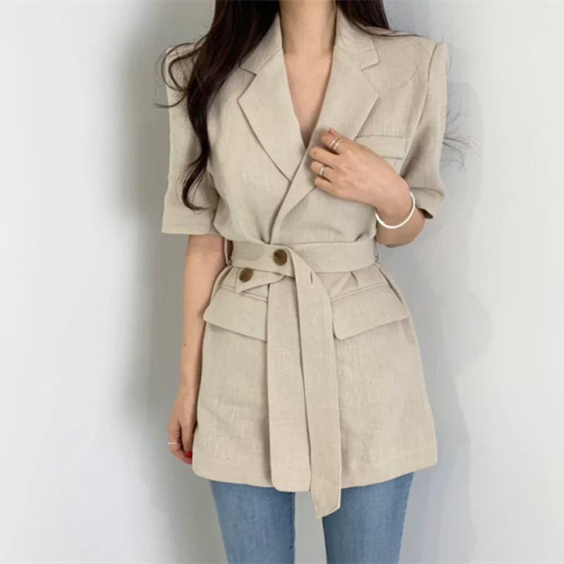 Женский свободный однотонный минималистичный офисный костюм жакет топы с поясом