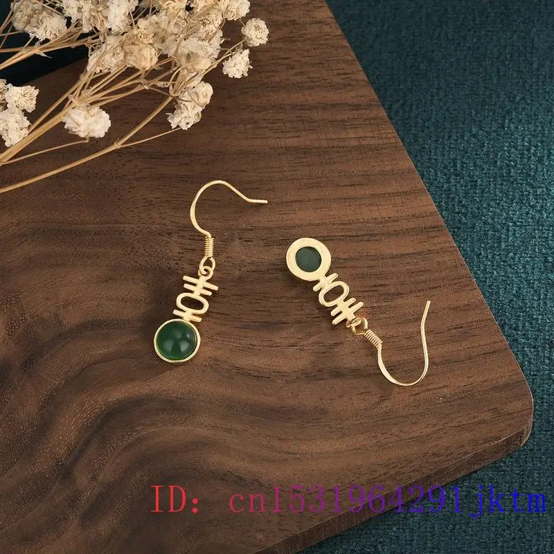 

Green Jade Bead Earrings Women Chalcedony Charm Gemstone Fashion Jewelry Zircon Amulet 925 Silver Crystal Gifts Natural