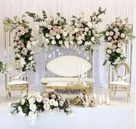 

3pcs stainless steel column base flower balloon arch wedding background birthday stage background booth props square frame