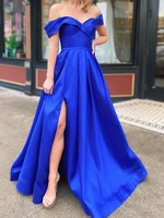 off the shoulder long royal blue prom dresses with leg slit sexy pageant dresses ruffled tulle long evening party gowns