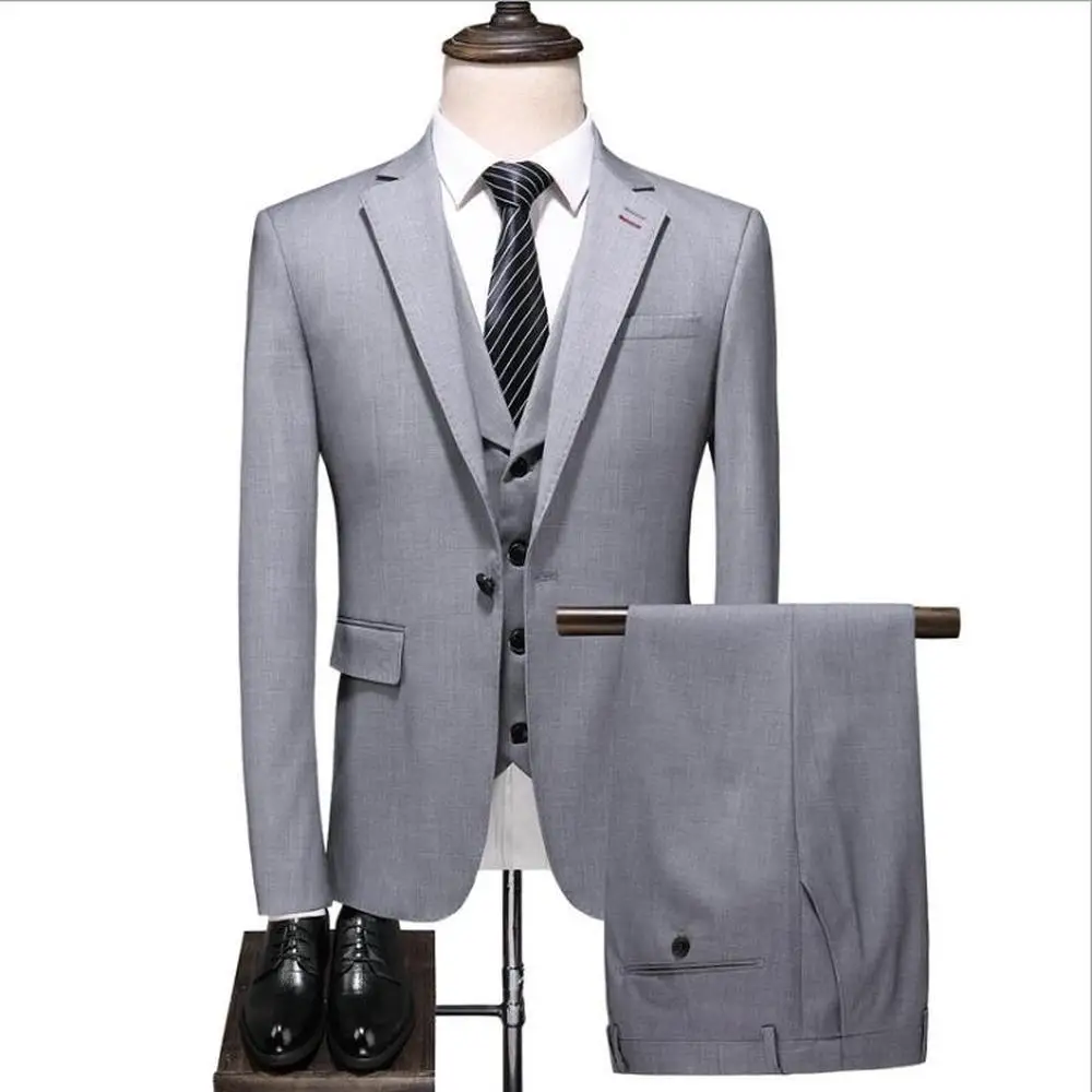 Korean-style Stretch Plus Size Suit Three-piece Suit Blazer   Vest   Trouser Sets Mens Business Casual Suit