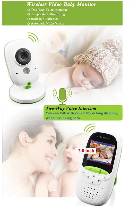 

Baby Monitor Two-Way Audio 2.4G Wireless Video Electronic Portable Intercom Babyfoon Camera Nanny Walkie Talkie Babysitter VB602
