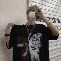 butterfly graffiti printed t shirt couple oversized t shirts 2021 summer new korean high street hip hop bf style loose clothes