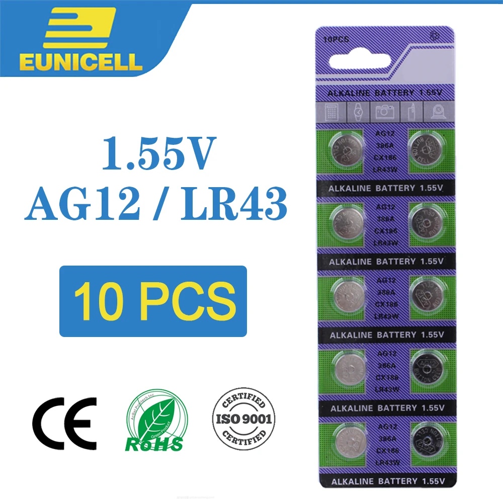10 шт. щелочные батарейки AG12 LR43 1 55 в SR43 186 SR1142 LR1142 386 LR1144 V12GA AG 12|Часовые батарейки| |