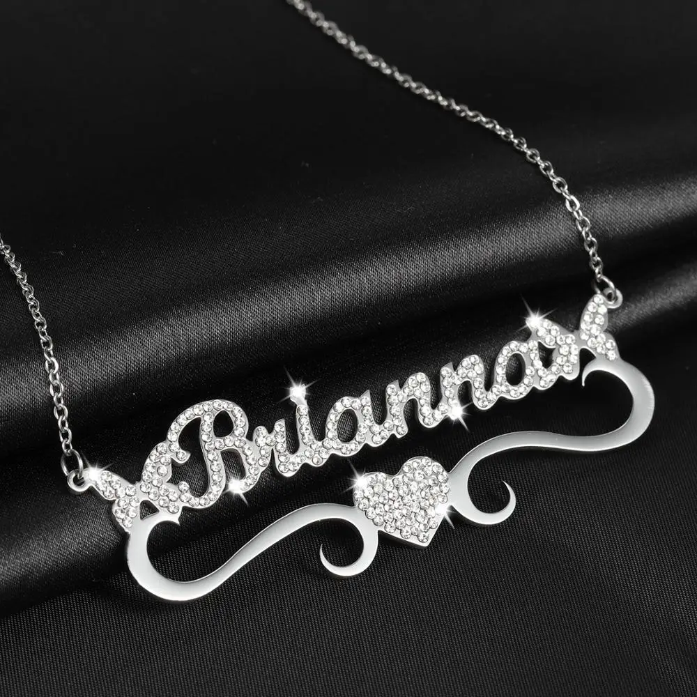 Customized Frosted Name Necklace Personalized Butterfly Heart Pendant  Stainless Steel Nameplate Chocker Jewelry For Women Gifts