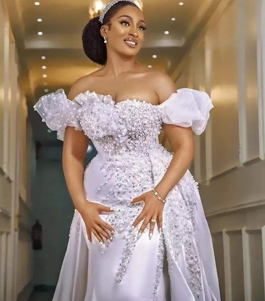 Женское свадебное платье с жемчугом невесты со съемным шлейфом и открытыми