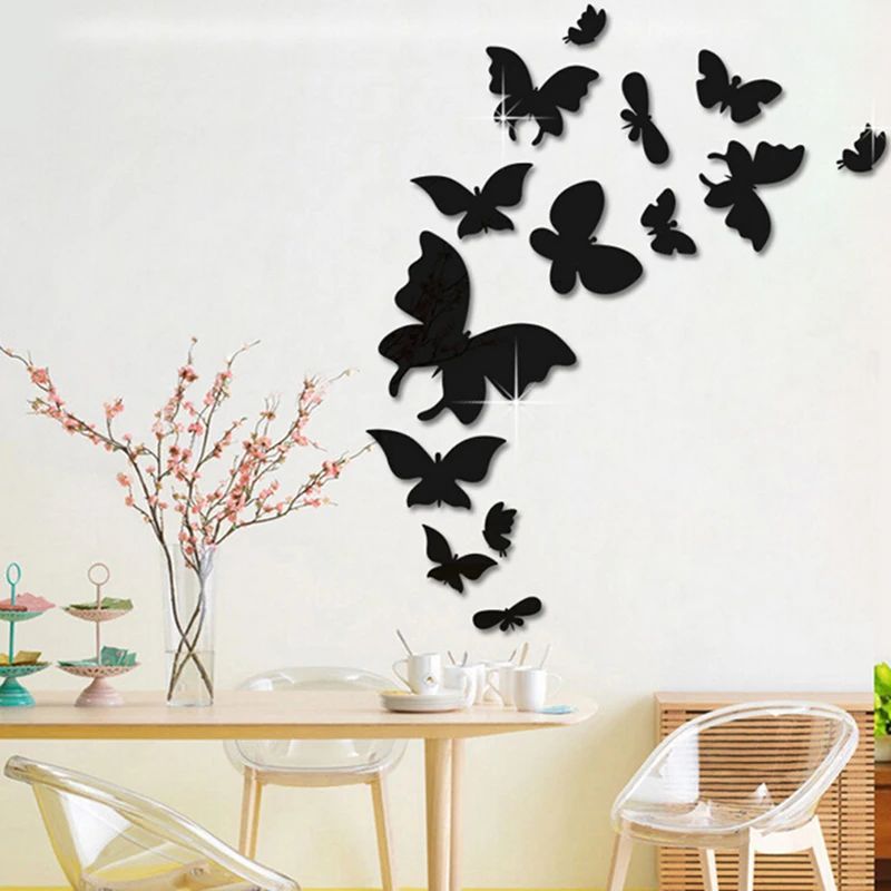 

14Pcs 3D Butterfly Mirror Wall Sticker Decal Wall Art Removable Wedding Decoration Kids Room Decoration Sticker Decor