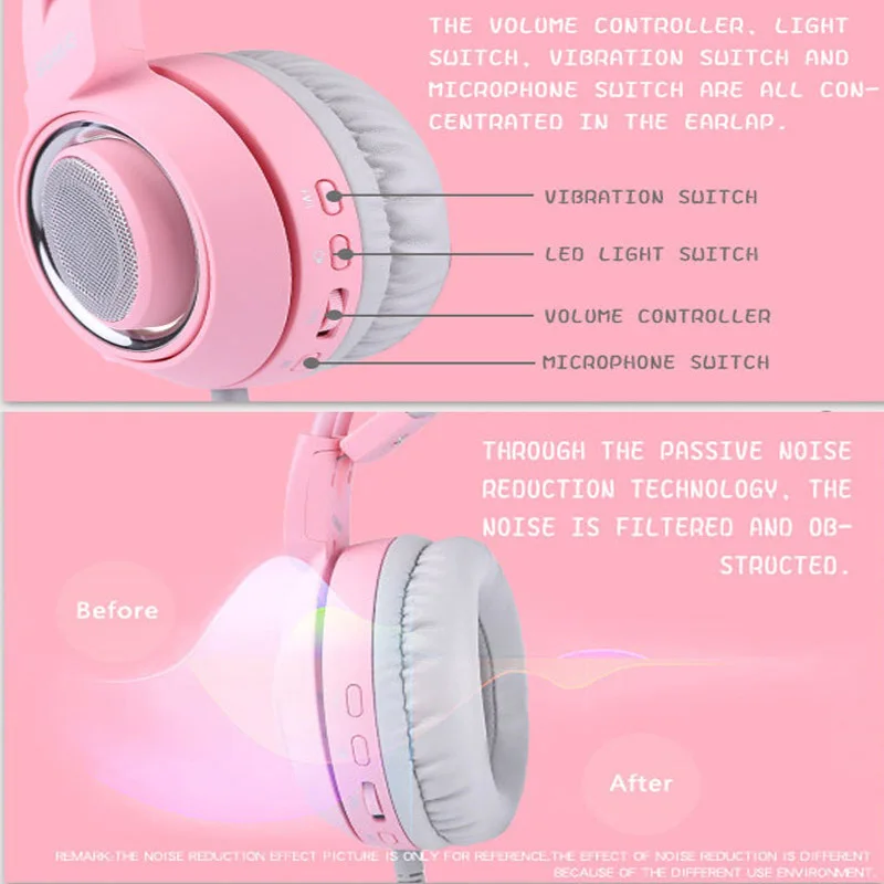 SOMIC G951 USB розовые наушники с кошачьими ушками Virtual 7 1 шумоподавление Игровые