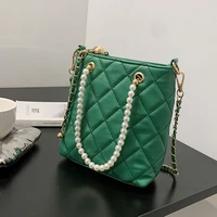lattice pearl tote bucket bag summer new high quality pu leather womens designer handbag chain shoulder messenger bag